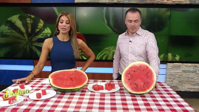 Kimberly and Esteban play a fun game where they try to see who can pick out the best watermelon!
