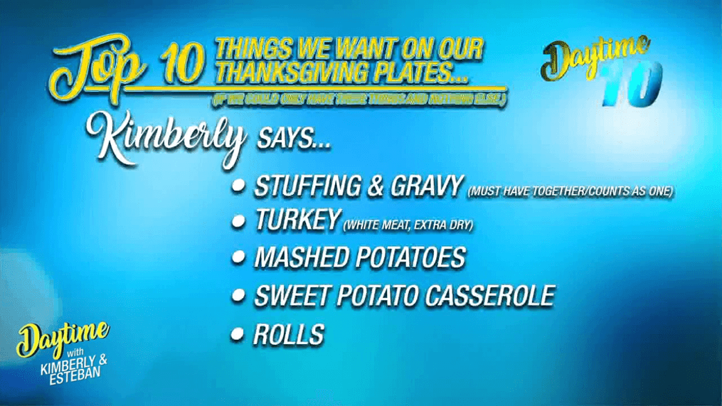 Daytime 10: Top Thanksgiving Plate Foods 