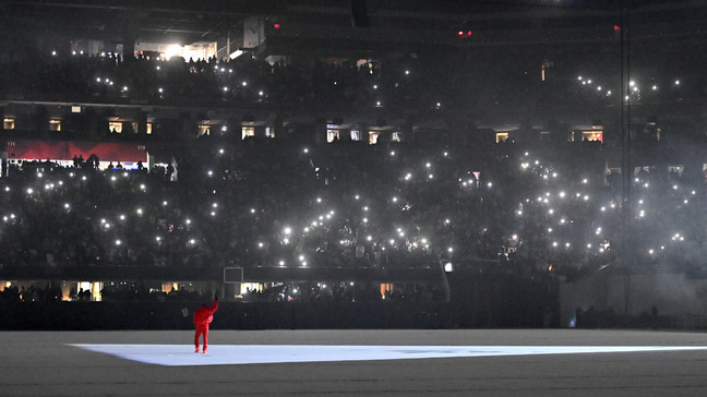 ATLANTA, GEORGIA - JULY 22: Kanye West is seen at ‘DONDA by Kanye West’ listening event at Mercedes-Benz Stadium on July 22, 2021 in Atlanta, Georgia. (Photo by Paras Griffin/Getty Images for Universal Music Group)