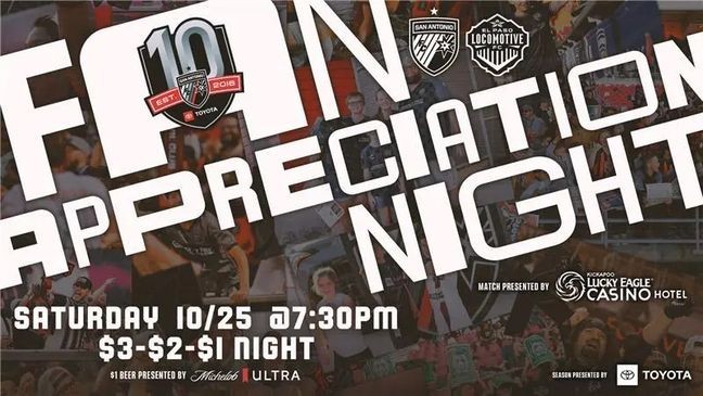 San Antonio FC plays El Paso Locomotive FC at Toyota Field Saturday at 7:30pm