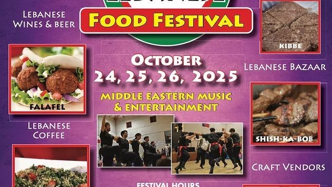 Lebanese Food Festival: The 18th annual festival at St. George Maronite Church offers authentic Lebanese food, including falafel, kibbe, and tabouli, along with live entertainment like the Lebanese Folk Dancers.