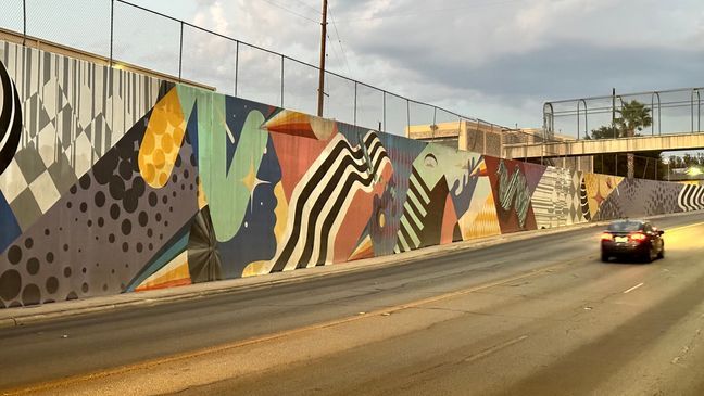 Neon Drive: Artist Iker Muro's 300-foot mural lights up Nolan Street underpass in San Antonio (SBG/ Emilio Sanchez)