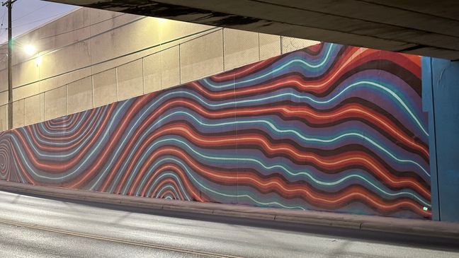 Neon Drive: Artist Iker Muro's 300-foot mural lights up Nolan Street underpass in San Antonio (SBG/ Emilio Sanchez)